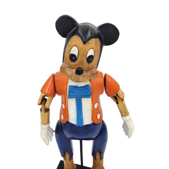 Rare Disney Mickey Mouse Marionette Puppet On Stand Vintage Collectible Wood 17" - Picture 2 of 15